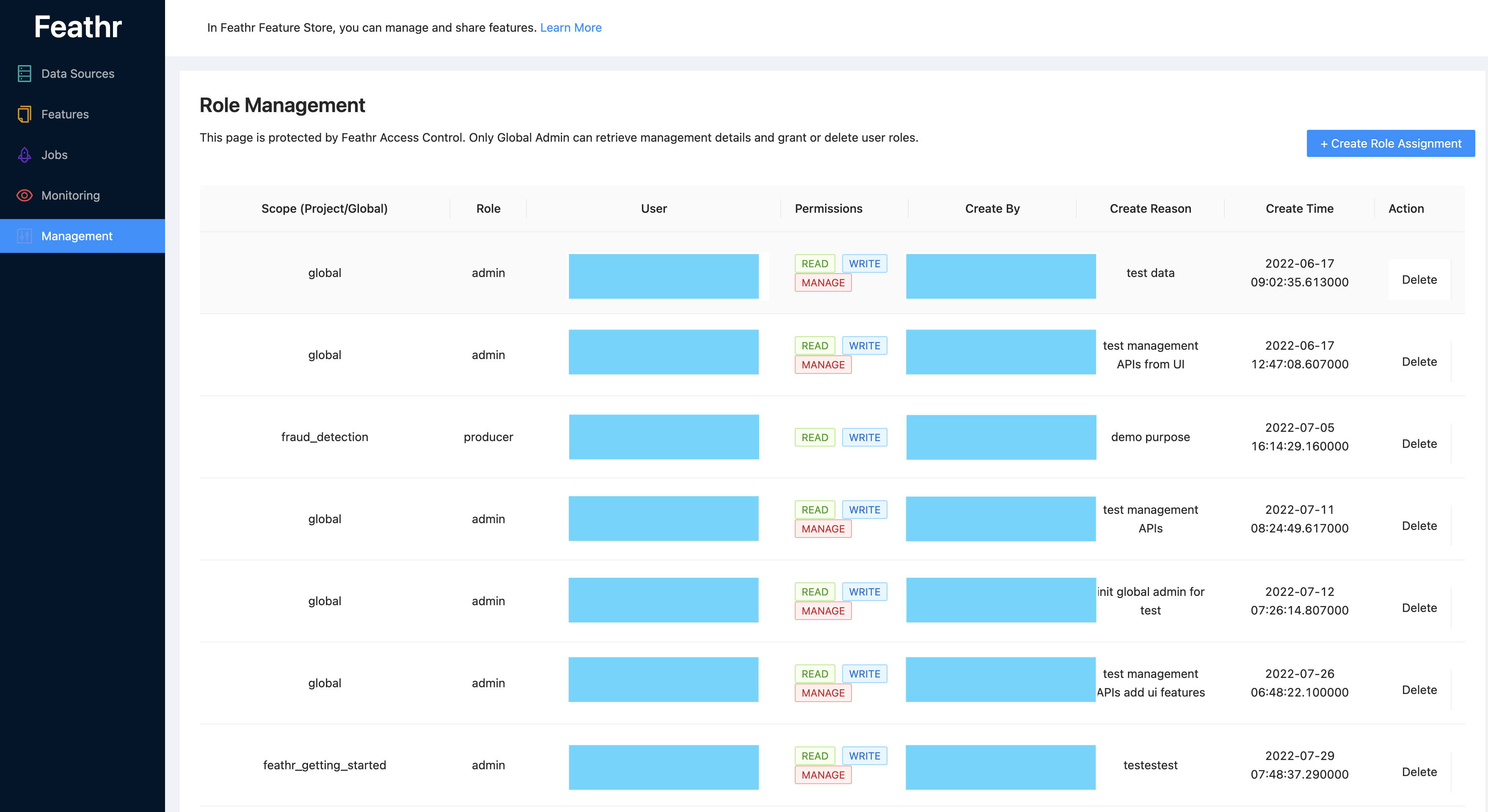 Access Control Management Page